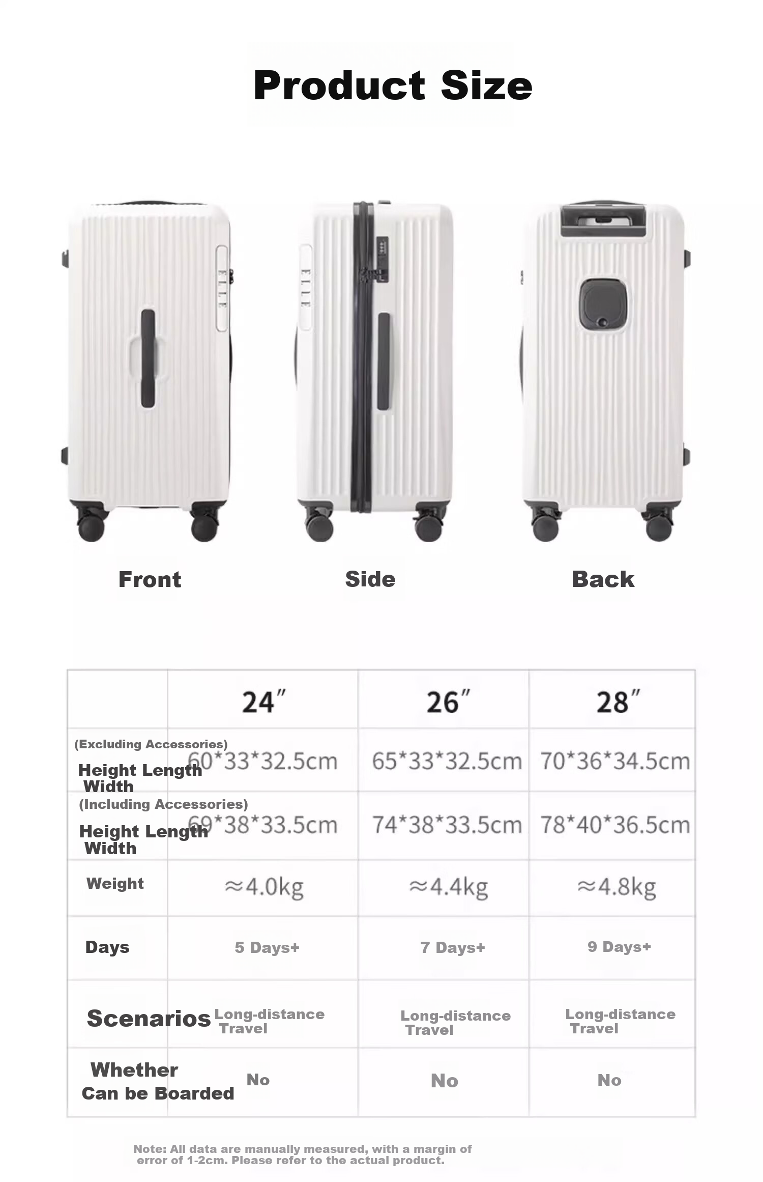ELLE Large Deep Compartment Suitcase for Women, Travel Luggage with Wheels, High Capacity, Wear-Resistant, TSA Lock, 28-Inch White 4