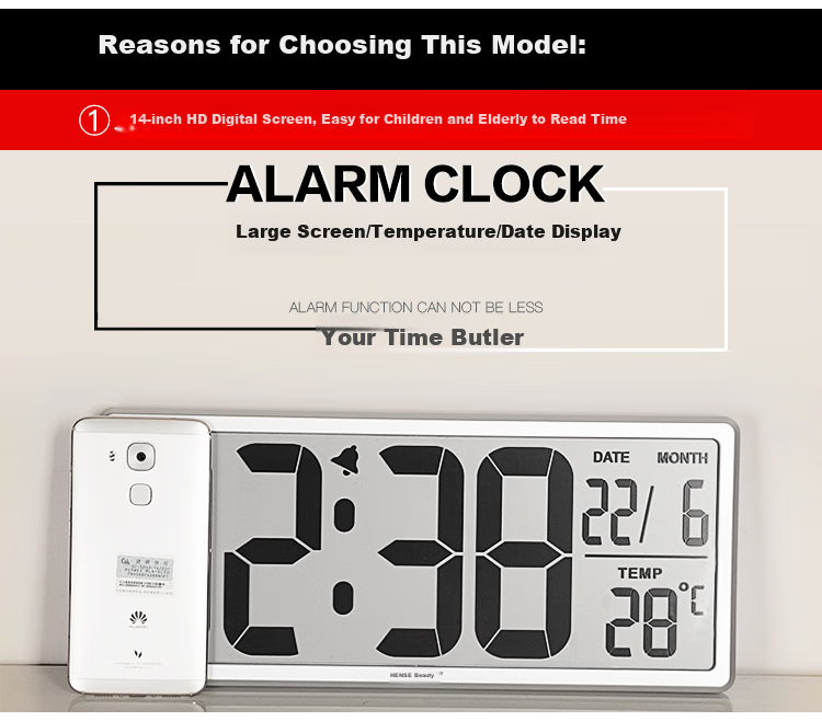 Hense Creative Electronic Clock Perpetual Calendar Large Screen Wall Clock, Table Clock, LCD Display Alarm Clock, Living Room Floor Clock HA88 Gold 36cm Back-To Seaso 3