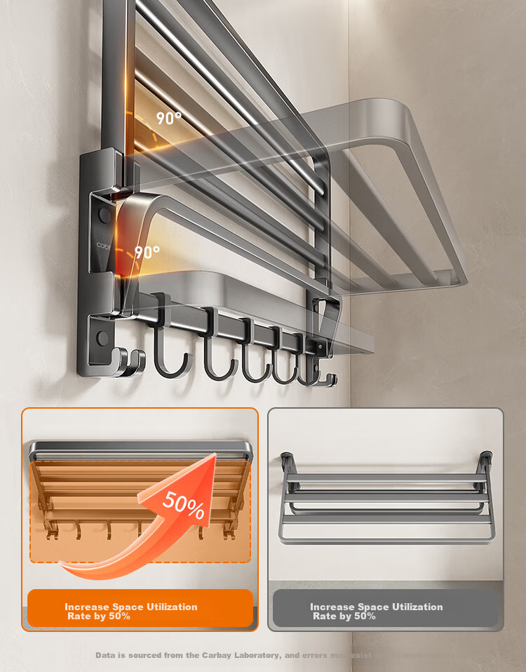 Cobbe Bathroom Storage Rack, Toilet No-Drilling Towel Holder, Space Aluminum Organizer Hooks 5