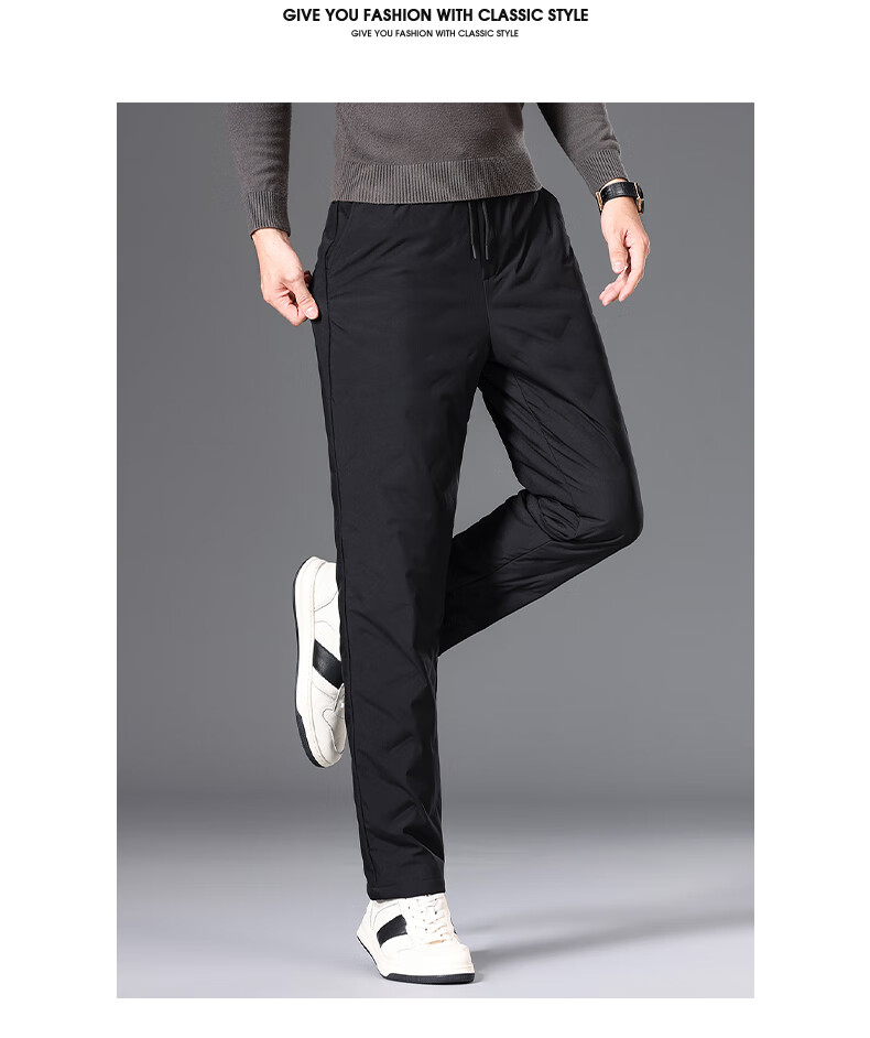 YAYA Men's Down Pants Straight Loose Thick Warm Mid-Young Winter New Business Casual Fleece Pants K05 3