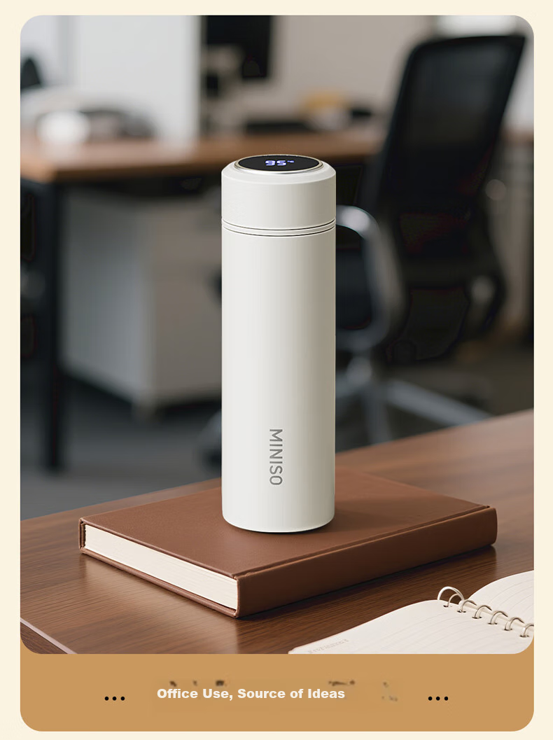 MINISO Large Capacity Insulated Water Bottle for Women High-End Portable Car Student Tea Cup Cloud White 495mL 8