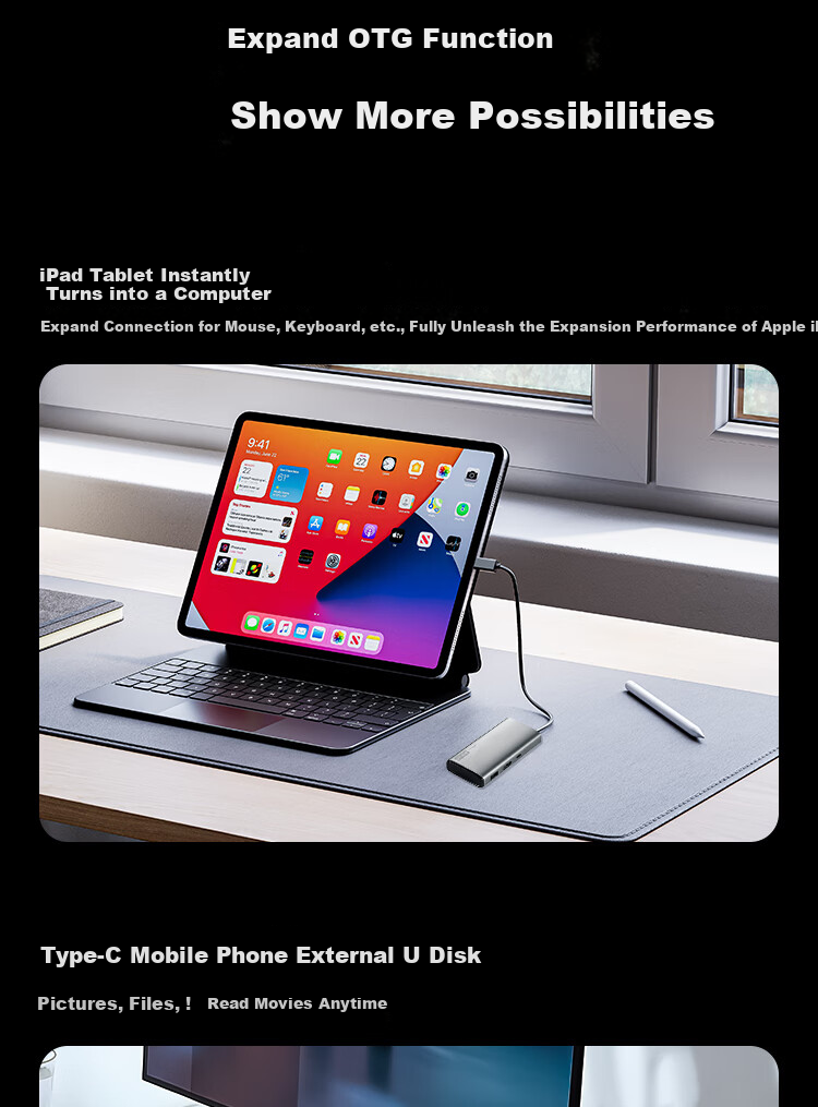 Lenovo Type-C Expansion Dock, USB3.2 Hub, 10Gbps Transmission, HDMI 4K 60Hz Converter, PD100W Expansion Dock, BY06-C2 (Metal) 10