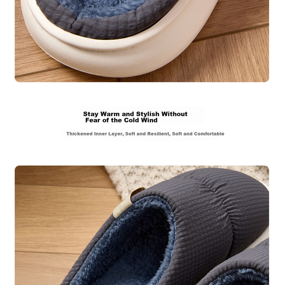 Grace Waterproof Cotton Slippers for Men, Autumn And Winter Indoor Home Use, Fleece-Lined Warm Non-Slip Thick-Soled Stepping-In Couple Cotton Slippers for Wome 15