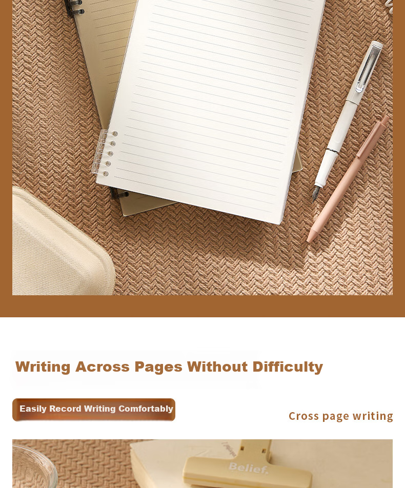 Sannianerban B5/60 Sheets Lined Notebook, Comfortable to Hold, Five-Hole PP Soft Cover, Simple Style, for Middle And High School Students, Journal, Error Correction Book, Diary, Lined Pages, White 4