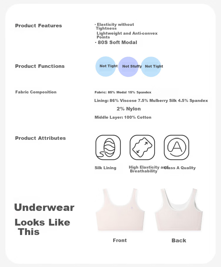 Jiusuiban 80S Modal Children's Underwear, Girls' Bra for Ages 8-10, Student School Uniform, Anti-Nipple Protrusion, Mid-Length Camisole 2