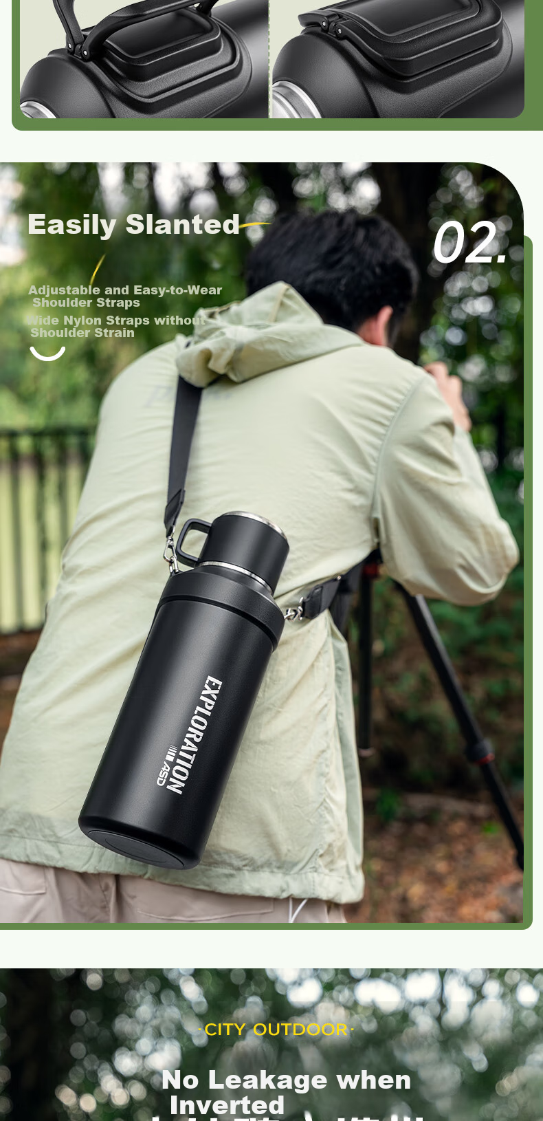 ASD Insulated Bottle, 316 Stainless Steel, Large Capacity Thermos, Car Cup, Water Bottle, Outdoor Travel Flask, Hot Water Thermos, Black 15