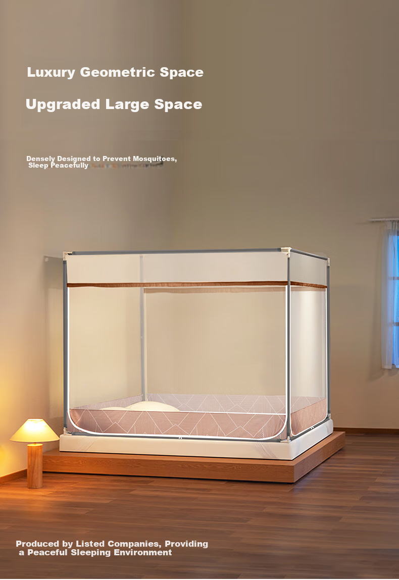 FUANNA Home Mosquito Net, Baby Fall Prevention Fence Mosquito Net with Three Doors, 1.5*2 Meter Bed, Coffee [Dense Mesh] 1