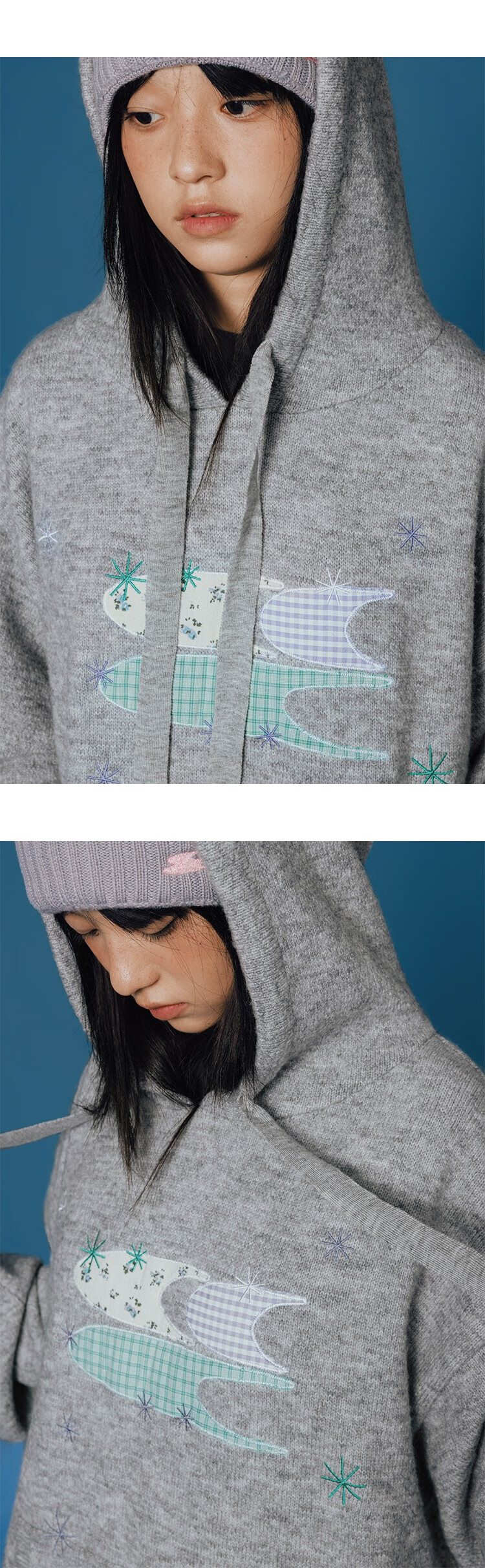 CryingCenter Patchwork Star 3C Hooded Sweater Unisex Heather Gray L 6