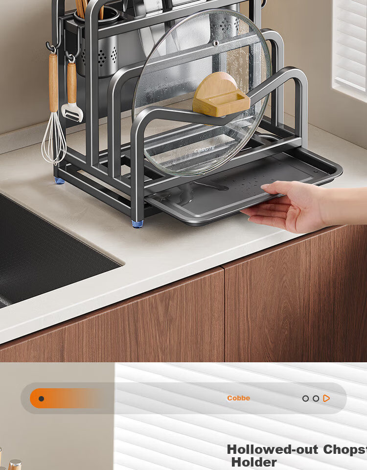 Cobbe Knife Holder, Stainless Steel Kitchen Storage Rack, for Knives, Chopsticks, Countertop, Pot Lids, Cutting Board, All-In Chopping Block, Knife Storage Rack 14