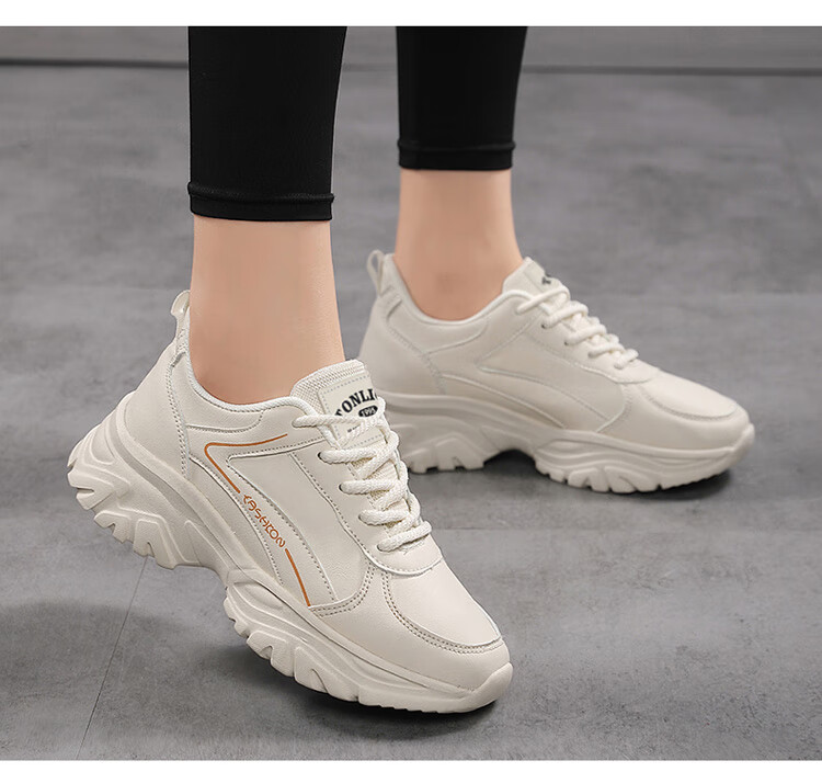 TonLion Women's Spring Summer 2026 Leather Dad Sneakers Casual Thick Sole Sports Shoes Black Size 38 13
