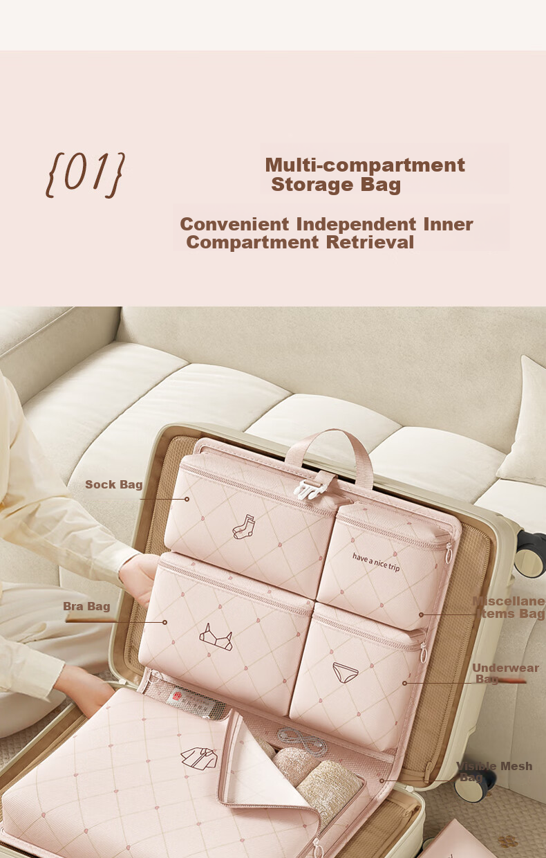 Baicaoyuan Travel Storage Bag, Luggage Organizer, Clothes Sorting Pouch, Travel And Business Trip Hanging Bag, Packing Organizer, Pink 6