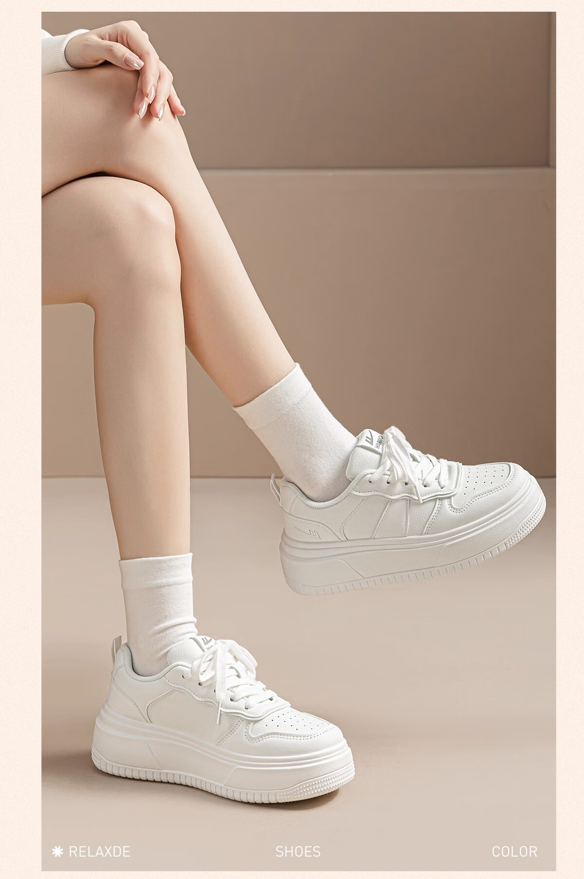 Warrior Women's Shoes, White Sneakers, Skateboard Shoes, New Spring 2026 Leather Dad Shoes, Thick-Soled Heightening Versatile Casual Sports Shoes 13