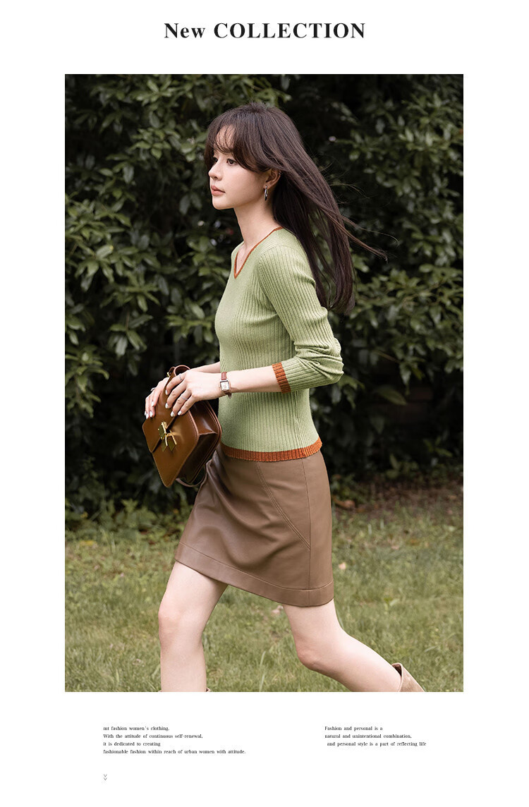 Mt Soft Power Style Autumn Retro Colorblock V-Neck Knit Sweater for Petite Women 2