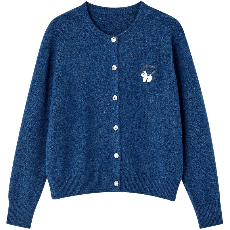 Demana Cream Knit Winter Lightweight Embroidered Round Neck Soft Slim Knit Sweater for Petite Women