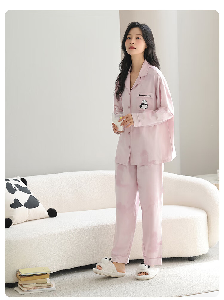 Miiow Women's 100% Cotton Long Sleeve Long Pants Cardigan Pajama Set Spring Summer Sweet Cute Homewear Suitable for Outdoor Wear 6