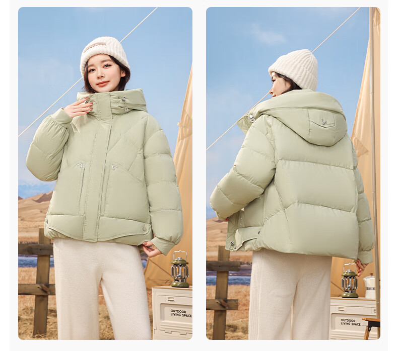 SNOWFLYING Women's Short Down Jacket 2025 Autumn Winter New Fashion Collar Warm 90% Down Coat Green XS 19