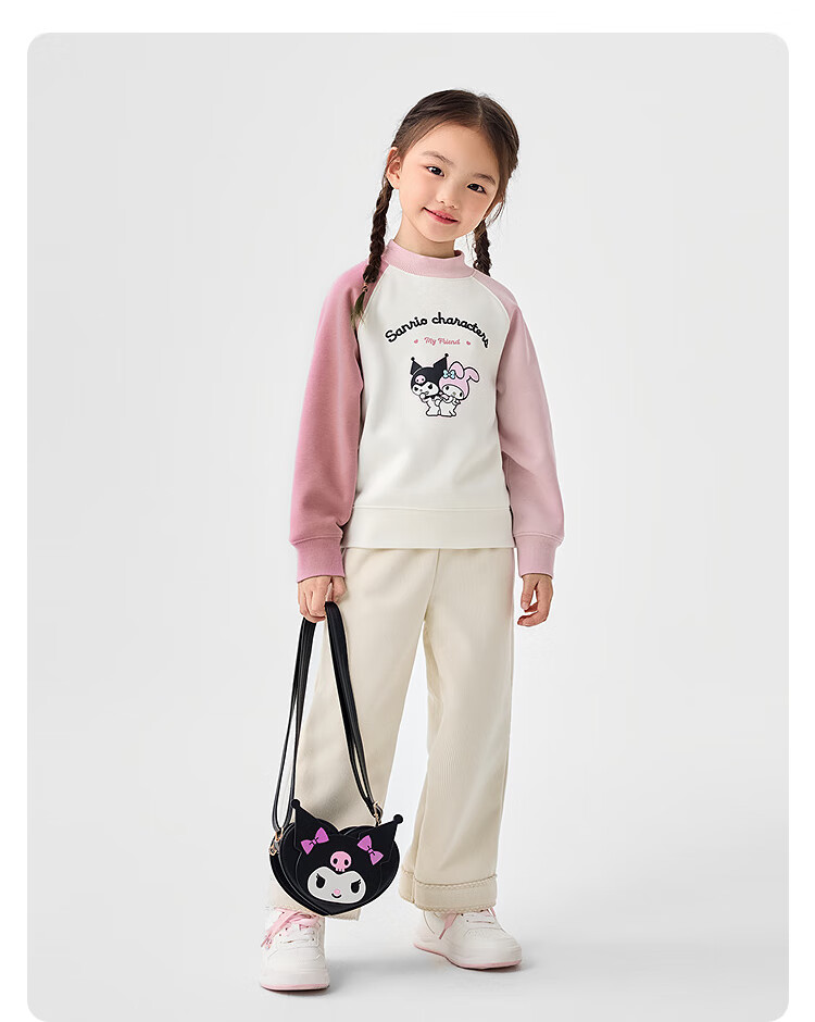 BALABALA [Kuromi IP] Girls' Sweatshirt, Children's Winter Wear, Comfortable Pullover Casual Top for Older Kids 6