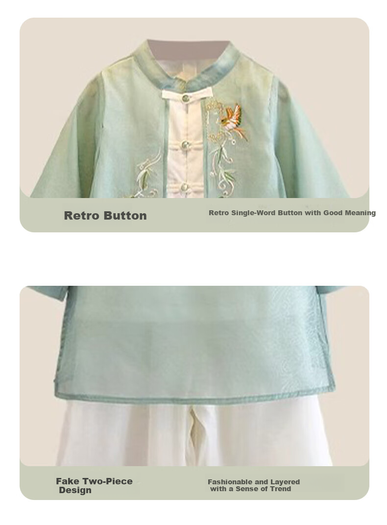 Luomeng Children's Hanfu Boys' New Chinese-Style Tang Suit Traditional Costume Set Performance Outfit Green 140 13