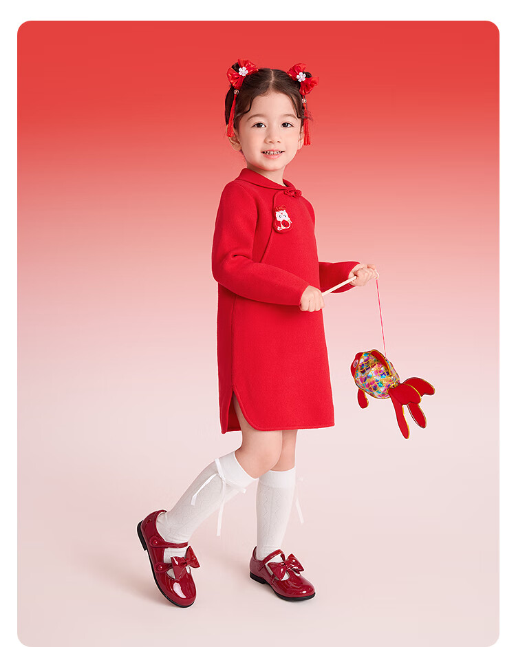 BALABALA Kids Children's Dress Girls New Chinese Style Red New Year Festival Dress Lucky Skirt 3