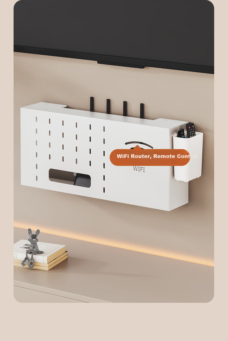 WOJIA Router Mounting Bracket, No Drilling Required, Wall-Mounted Set-Top Box Holder, Fixed Power Strip Socket Cover, Wall-Mounted WiFi Storage Rack 5