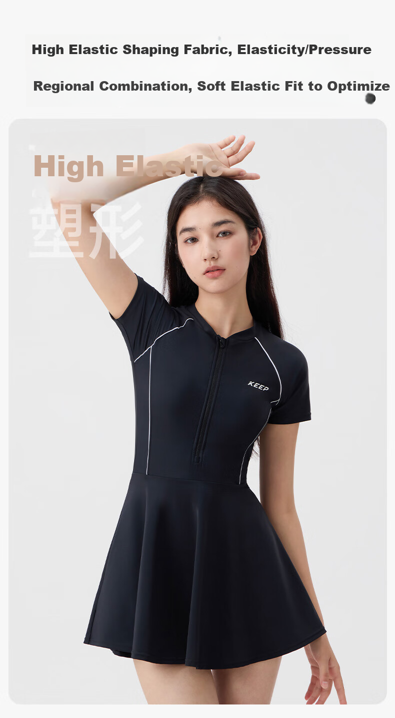 Keep One-Piece Swimsuit Dress for Women, Professional Conservative Plus Size Hot Spring Swimwear 599 Black XXXL 4