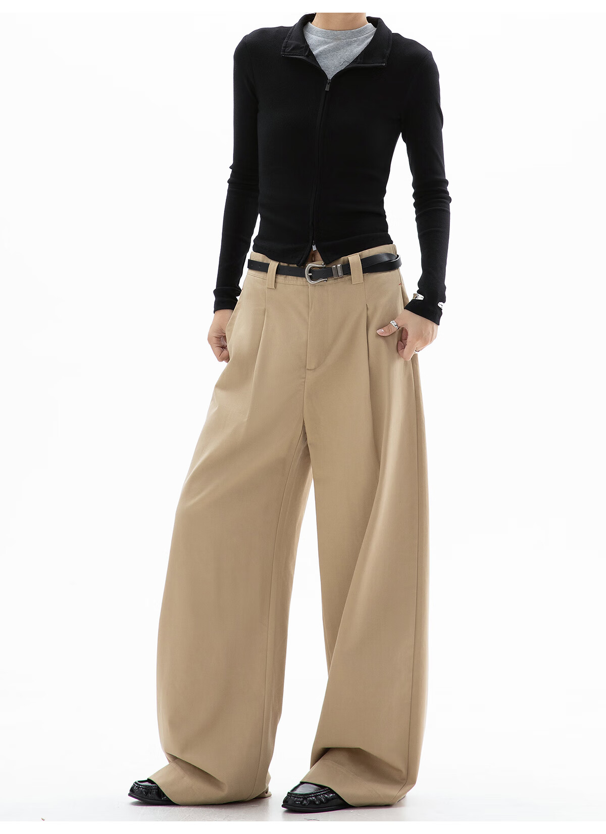 ICH MODE Women's American Style Straight-Leg Dress Pants Autumn Winter New Loose Wide-Leg Suit Trousers Casual Khaki Pants Khaki M 11