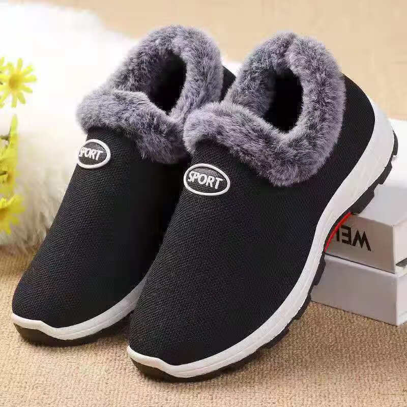 FOOTOPPO Slip-On Fleece-Lined Cotton Shoes for Women, Warm Winter Footwear for Elderly, Traditional Beijing-Style Cotton Shoes for Seniors, Comfortable Slippers for Older Wome