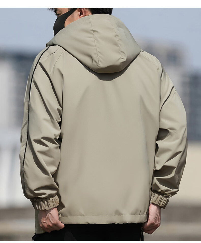 JEEP SPIRIT Men's Outdoor Hooded Windproof Waterproof Jacket Loose Fit Versatile Windbreaker Black 2XL 4