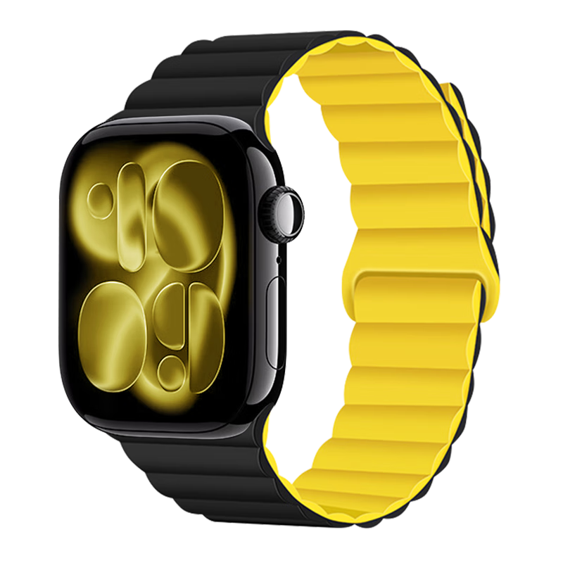 MSSM Compatible Apple Watch Band S12/S11, Magnetic Strap for Apple IWatch S10/9/8/SE3/Ultra4, Silicone Band, Cream Yellow with Black, 38-42