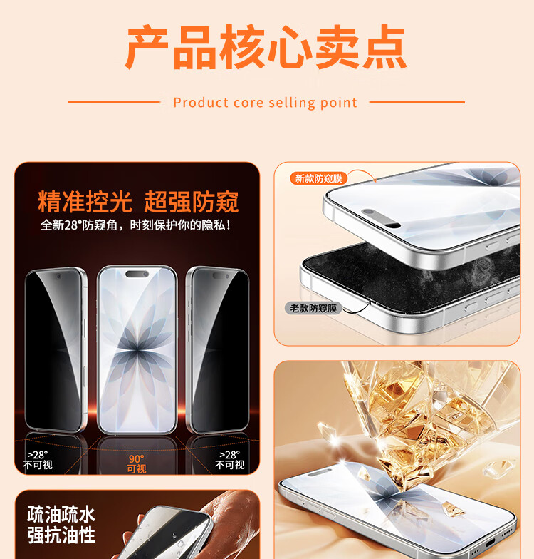 ESCASE Privacy Screen Protector for IPhone 17 Tempered Glass Film Anti-Peeping Anti-Glare Full Coverage HD Ultra-Thin Glass Privacy Protection Film for IPhone 17 3