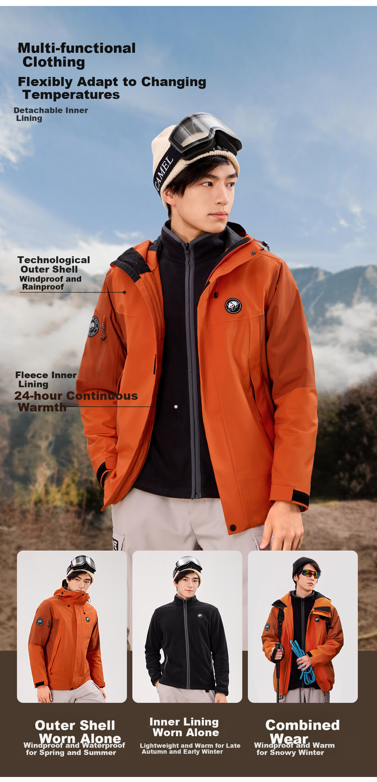 Xiongmao Zhang Yuxi Same Style Outdoor Three-In Jacket for Men And Women, Triple Protection Color-Block Hiking Coat, Gray/black, 2XL 7