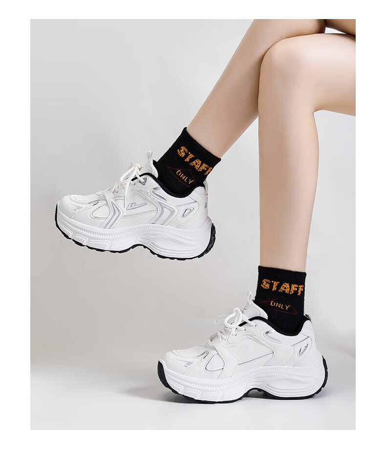 Warrior Women's Sports Shoes 2025 Autumn New Thick-Soled Leather Casual Breathable Dad Sneakers Silver 36 10