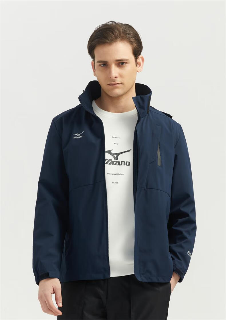 MIZUNO Outdoor Casual Jacket Men's Windproof Waterproof Couple Hooded Woven Coat Dark Blue 2XL 2