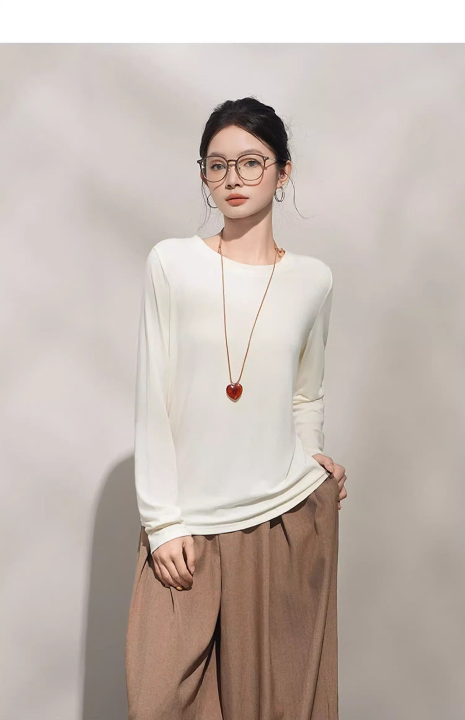 Woodpecker Cashmere Soft Long Sleeve T-Shirt Women Autumn New Thin Loose Round Neck Base Shirt Purple XL 6