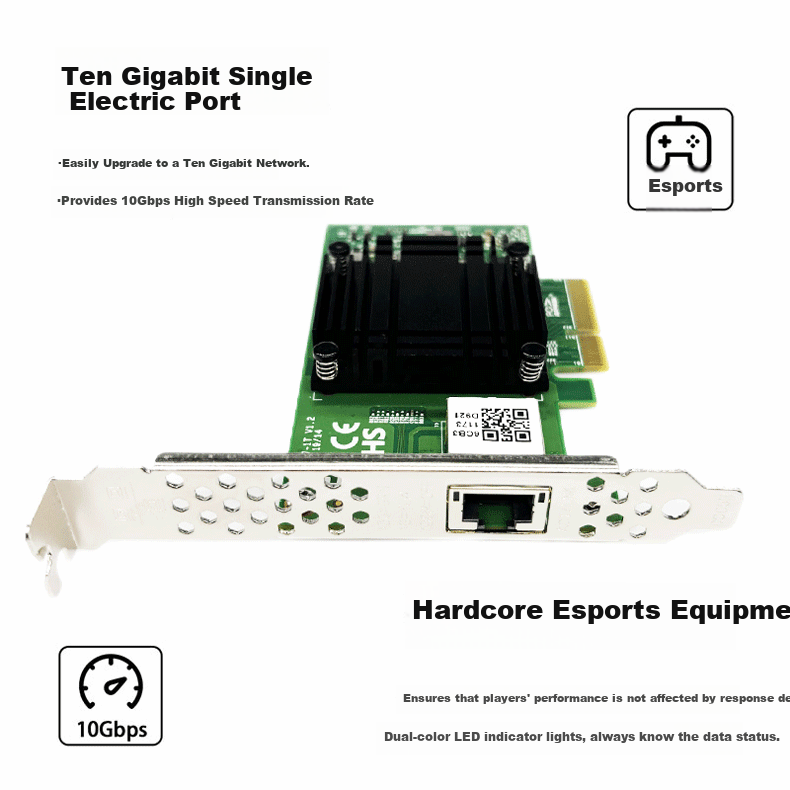 PERCKO 10 Gigabit Ethernet Card, PCI-E X4 Single Port Server Network Card, AQC107 Chip Network Adapter, Compatible with X540-X550 3