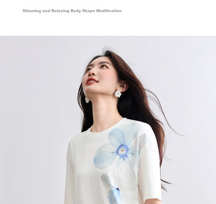 Sentubila Cotton-Padded Tie-Dye Iris Round Neck Drop Shoulder Short Sleeve T-Shirt for Women, Summer Commute Loose Fit Slimming Elegant Top 8