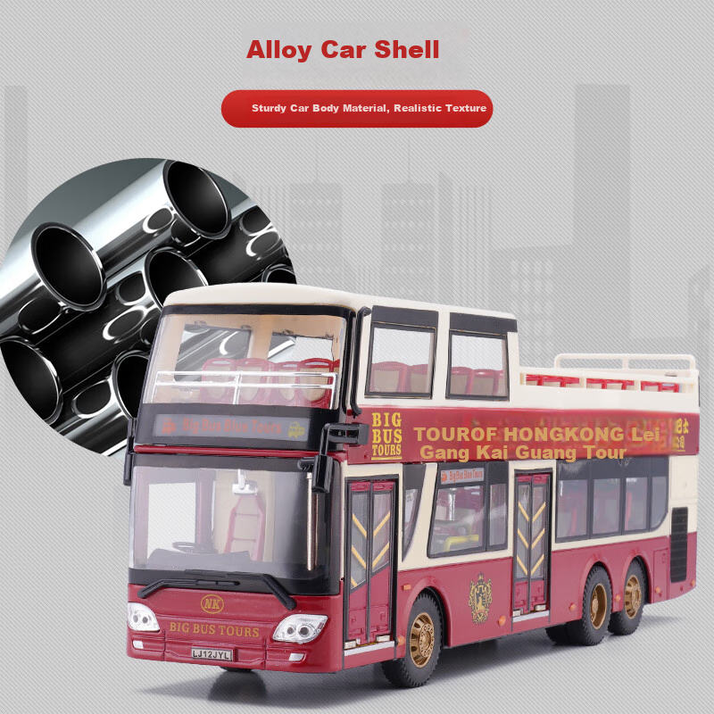 Chiyu Toys, Hong Kong Sightseeing Double-Decker Bus, Realistic Alloy Car Model, Toy Car Model, Gift for Boys 5