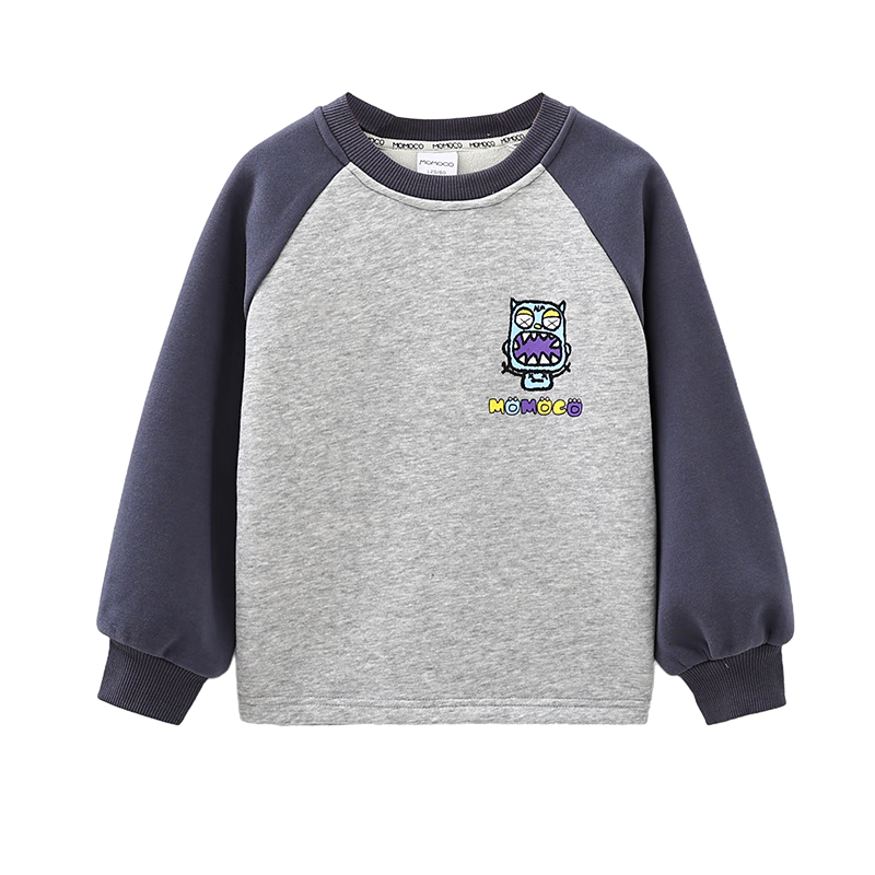 MOMOCO Kids Boys Sweatshirt 2025 Autumn Winter Fleece Lined Trendy Hoodie Gray Size 105