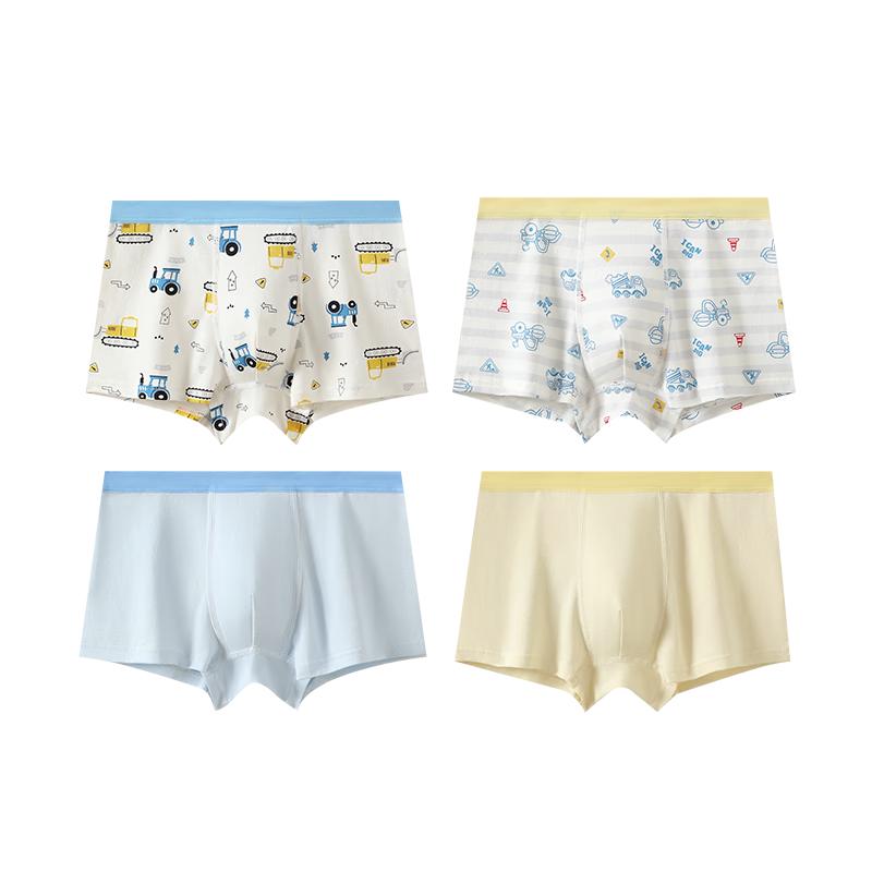 Fenteng Kean Boys' Underwear A-Class Cotton 10A Antibacterial 4-Pack Cartoon Boxer Briefs 100% Cotton Crotch Children's Underwear
