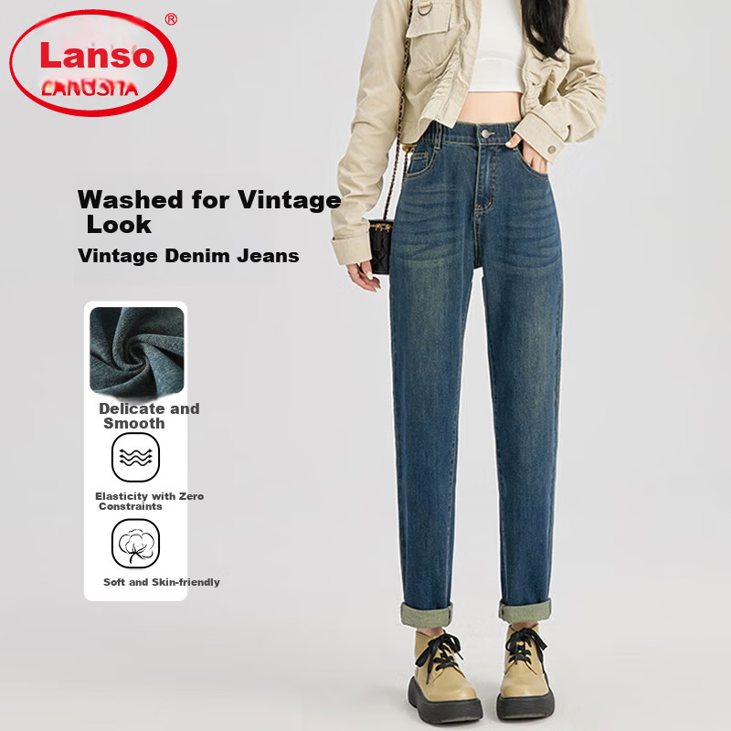 LangSha High Waist Harem Jeans for Women Spring Autumn Pear Shape Loose Slimming Cropped Vintage Carrot Dad Pants
