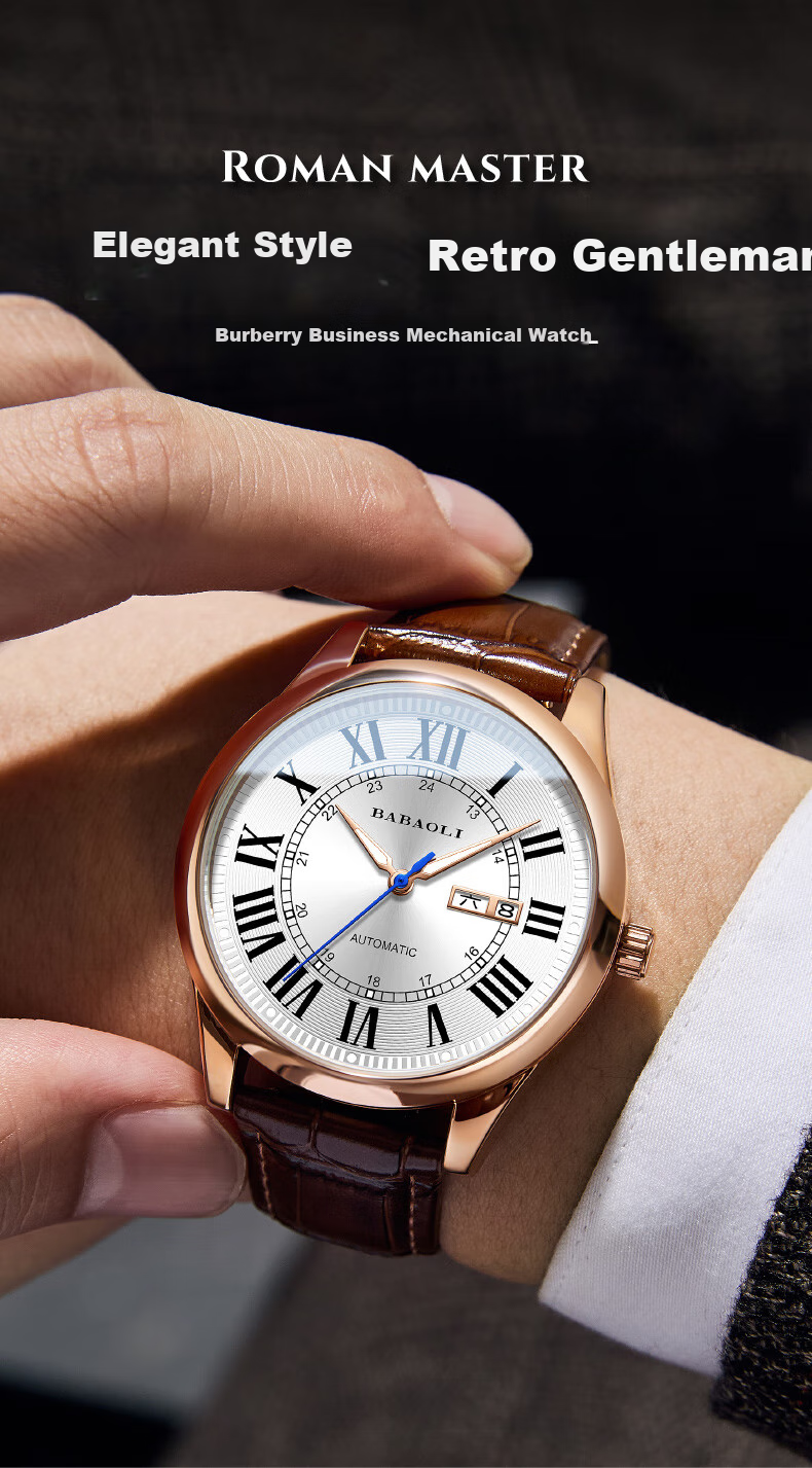 Babaoli Brand Men's Watch, 2026 New Model Fully Automatic Mechanical Watch with Luminous Dial And Date Display, Top Ten Birthday Gift for Boyfriend 2