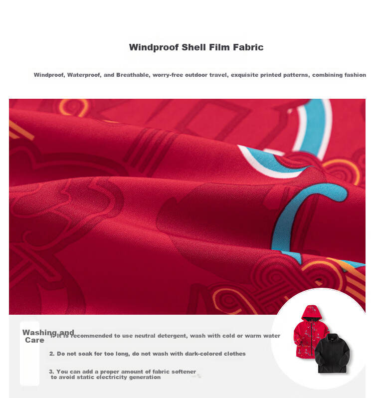 BALABALA Children's Outerwear Boys' Spring And Autumn Hooded Two-Piece Set with Auspicious Cloud Print Outdoor Jacket Trendy 8