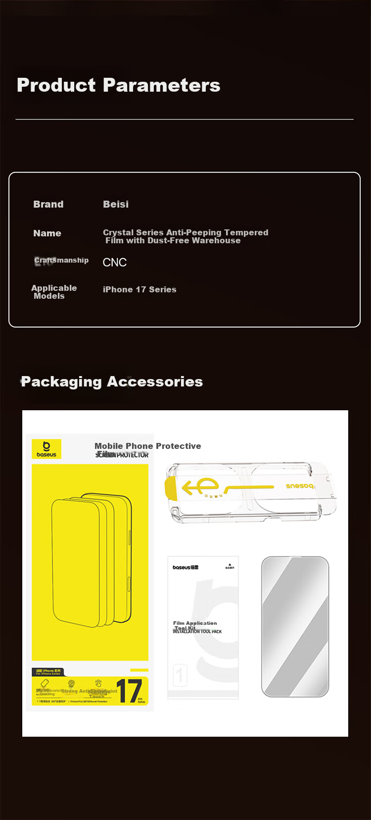 Baseus Ultra-Ceramic Crystal 28° Privacy Screen Protector for IPhone 17/16 Pro, Anti-Peeping Film, Apple 17/16 Pro Tempered Glass Film, Full Coverage Anti-Fingerprint Protective Film for IPhone 17/16 Pro 11
