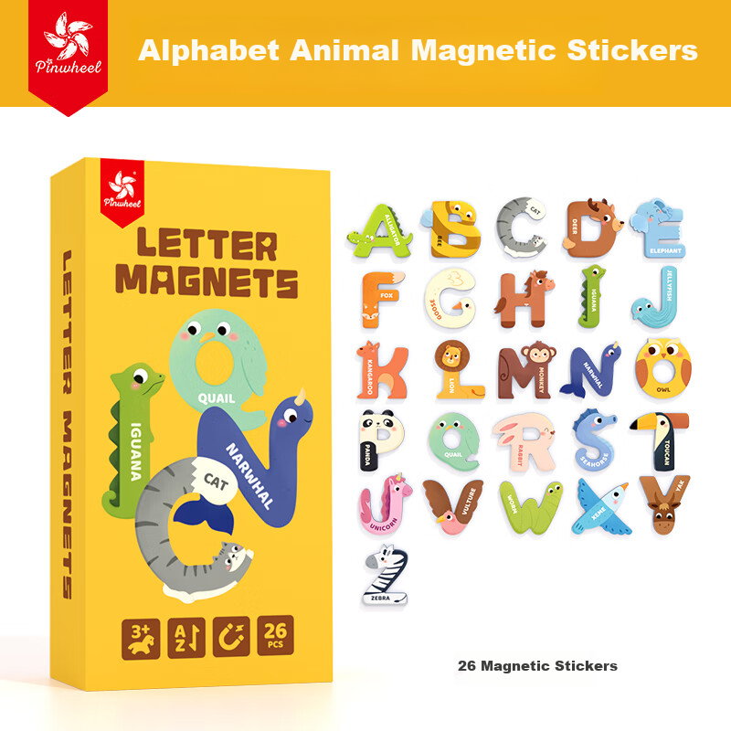 Pinwheel, 26 English Letters And Numbers Refrigerator Stickers, Animal-Themed Children's Early Education Cognitive Educational Toy, Letter Magnetic Stickers