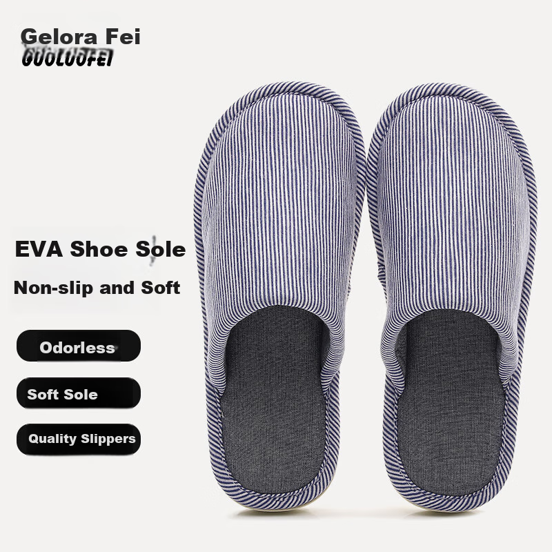 GUOLUOFEI Japanese-Style Soft Sole Silent Spring And Summer Linen Slippers for Men And Women, Non-Slip Indoor Home Use, Navy Blue, Size 40-41