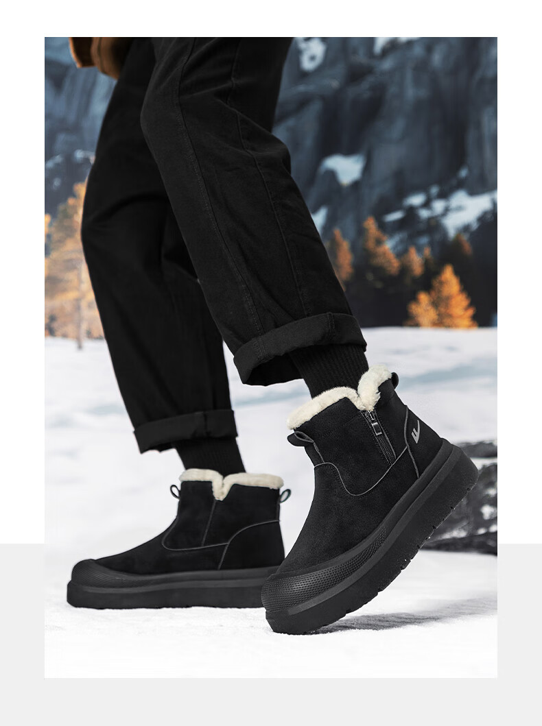 Warrior Men's Snow Boots 2025 Autumn Winter New Men's Cotton Shoes Fleece Lined Thickened Warm Casual Shoes Black 39 13
