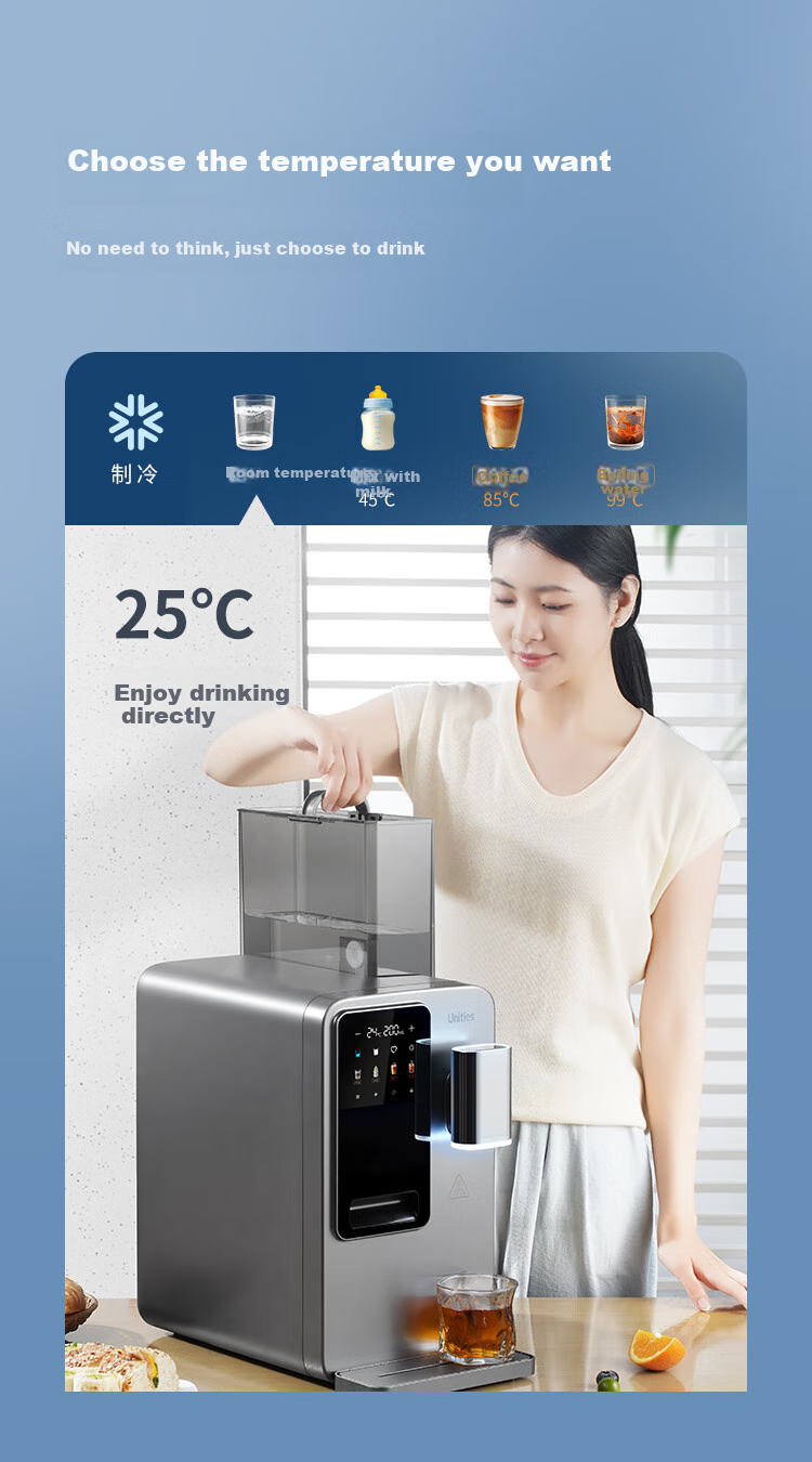 Unities Uwater M5 Ice Cube Countertop Water Dispenser, Instant Heating Home Use Bottle Warmer, Material Direct Drinking Machine, Ice Maker, Pipeline Machine, Water Dispenser, Deep Space Gray 23