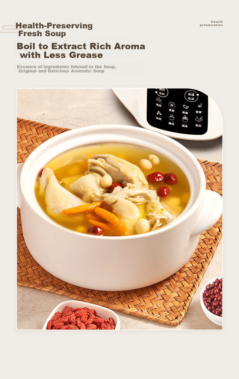 TONZE Stainless Steel Waterless Electric Stew Pot, Fully Automatic Soup Cooker, 3-6 Person Ceramic Bird's Nest Stew Pot, 3.5L GSD-353GE2 13