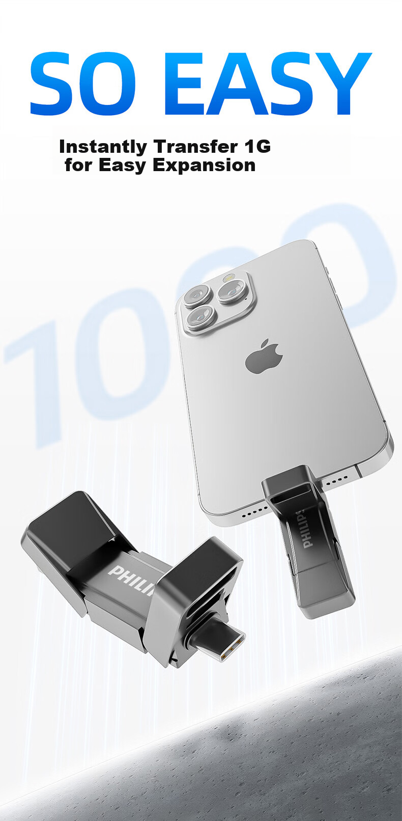 PHILIPS 1TB High-Speed Solid State USB Flash Drive, Dual Interface for Phones And Computers, 41UT, Read Speed up to 1000MB/s, Large Capacity Flash Drive, Compatible with Phones, Computers, And Tablets 2