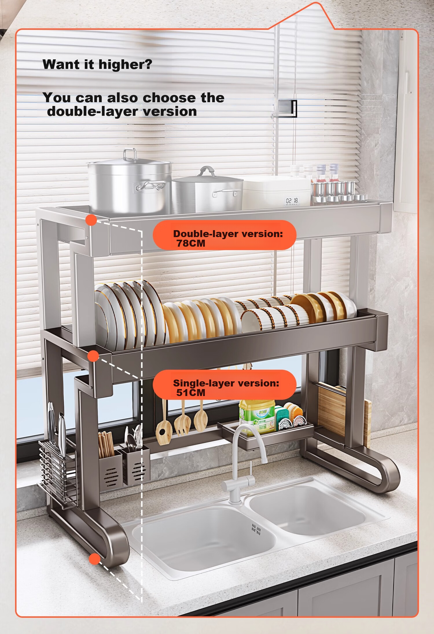Shuaishi Kitchen Utensil Storage Rack, Sink Drainer Rack, Dish Rack, Bowl And Plate Washing Rack, Sink Organizer Shelf 16